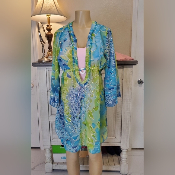 Peppermint Blue and Green Patterned Swim Cover-Up - Picture 1 of 7